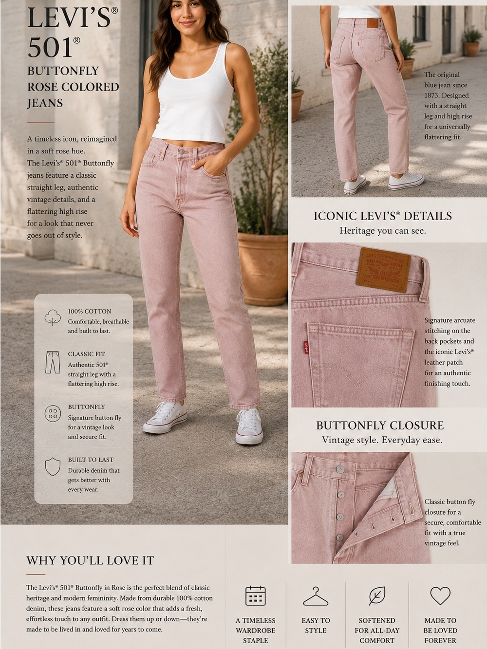 Levi's 501® Women's Straight-Leg Jeans in Butterfly Rose